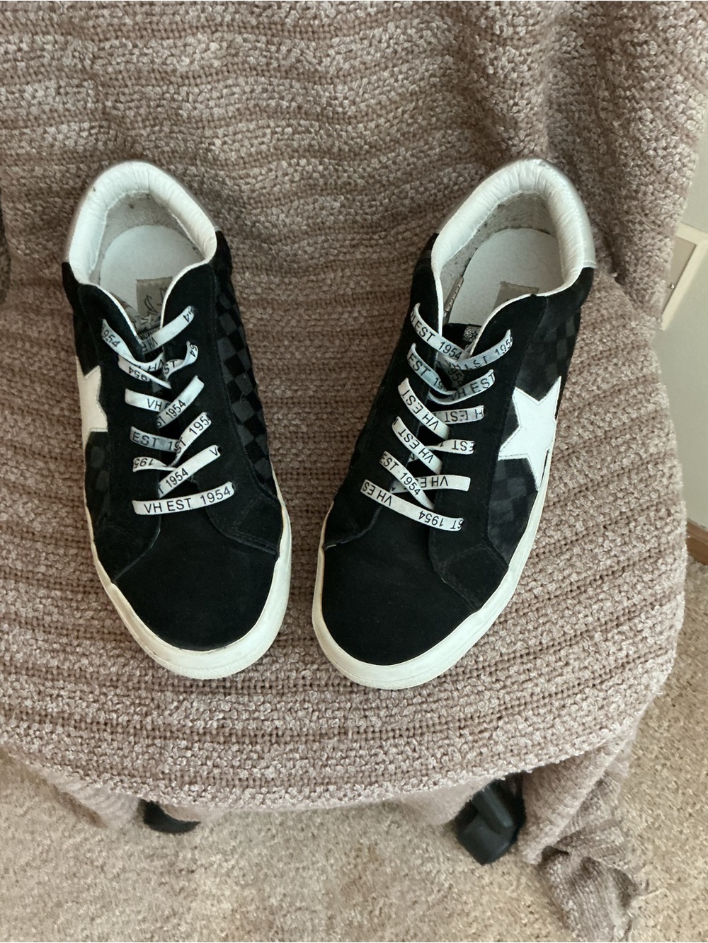 Black Star Accent Sneakers with Checker Detail